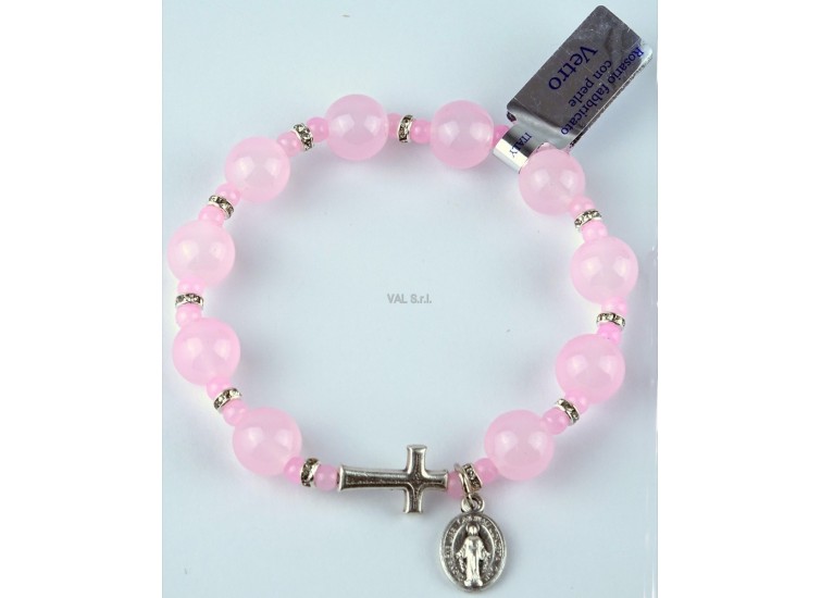 Elastic bracelet with pink glass beads