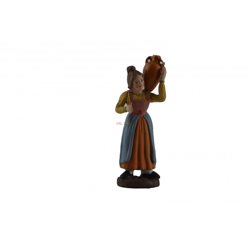 Woman with jug on shoulder in painted terracotta 10 cm