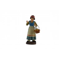 Woman with basket and dove in painted terracotta 10 cm