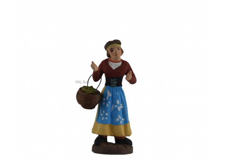 Woman with basket in painted terracotta 10 cm