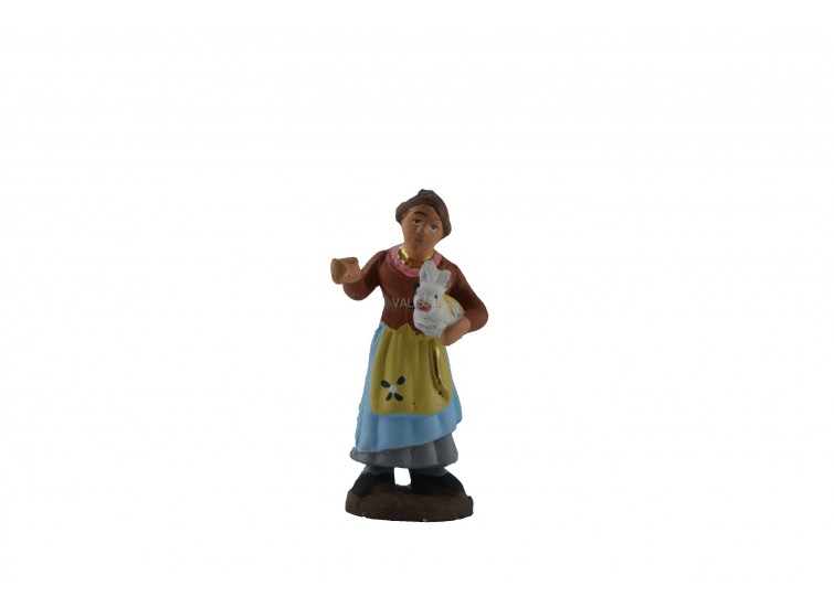 Woman with rabbit in painted terracotta 8 cm