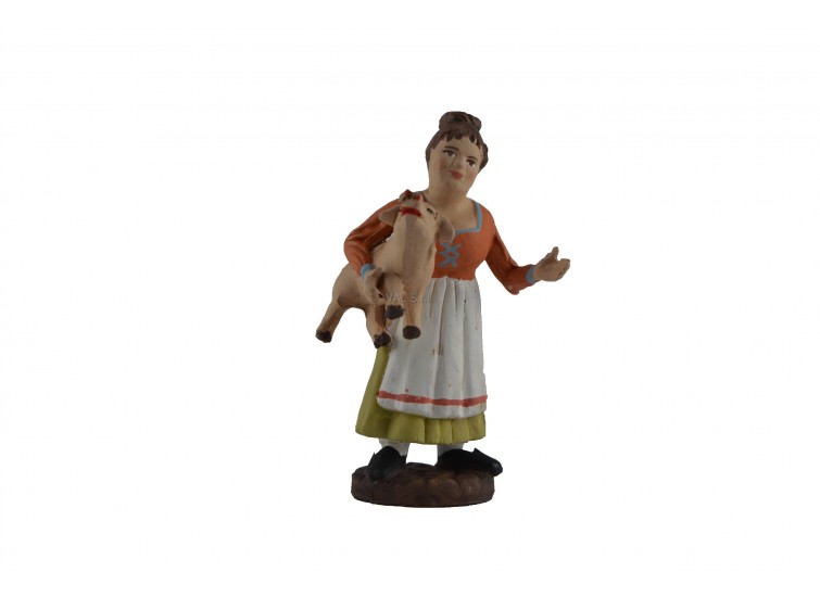 Woman with pig under arm in painted terracotta 10 cm