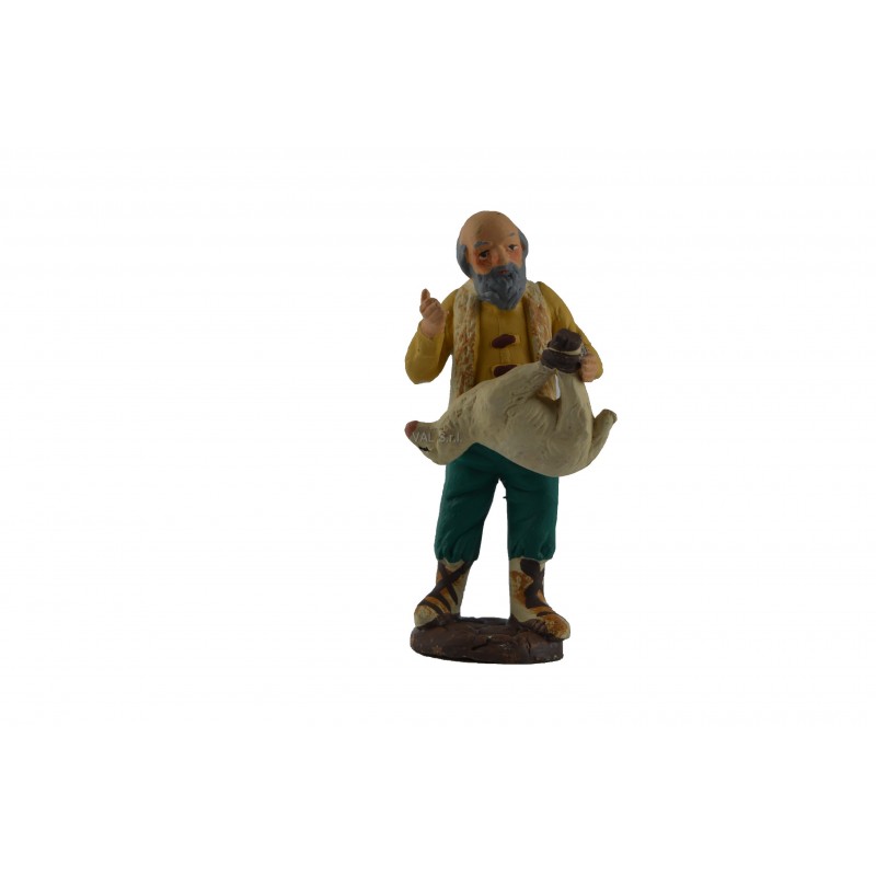 Shepherd with sheep in painted terracotta 10 cm