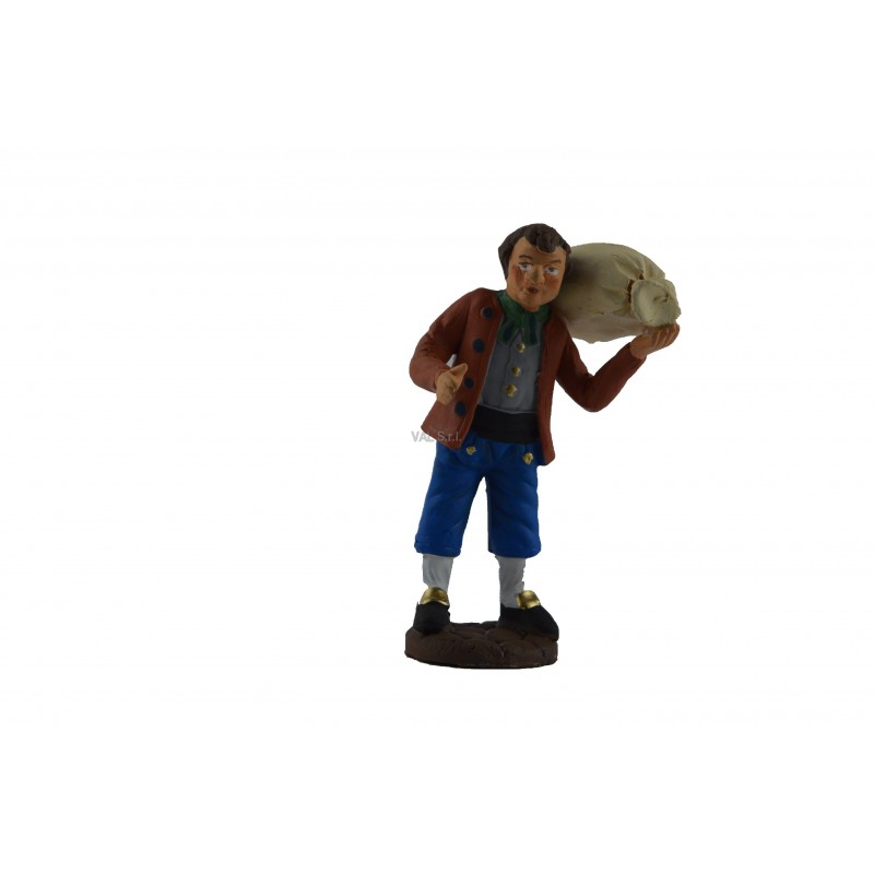 Man with sack on his shoulder in painted terracotta 10 cm