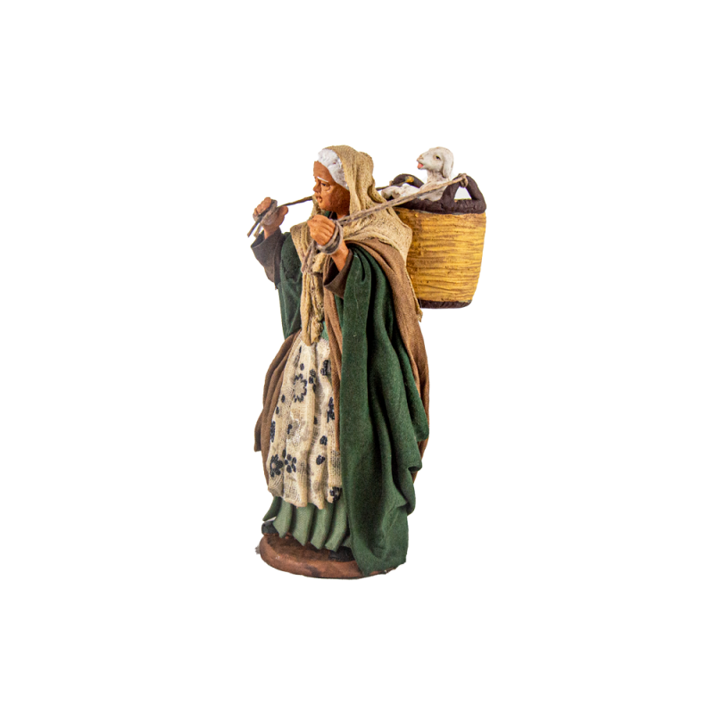 Woman with Sheep Basket cm 15 (5.90Inch) - Presepe Neapolitan Dressed Terracotta