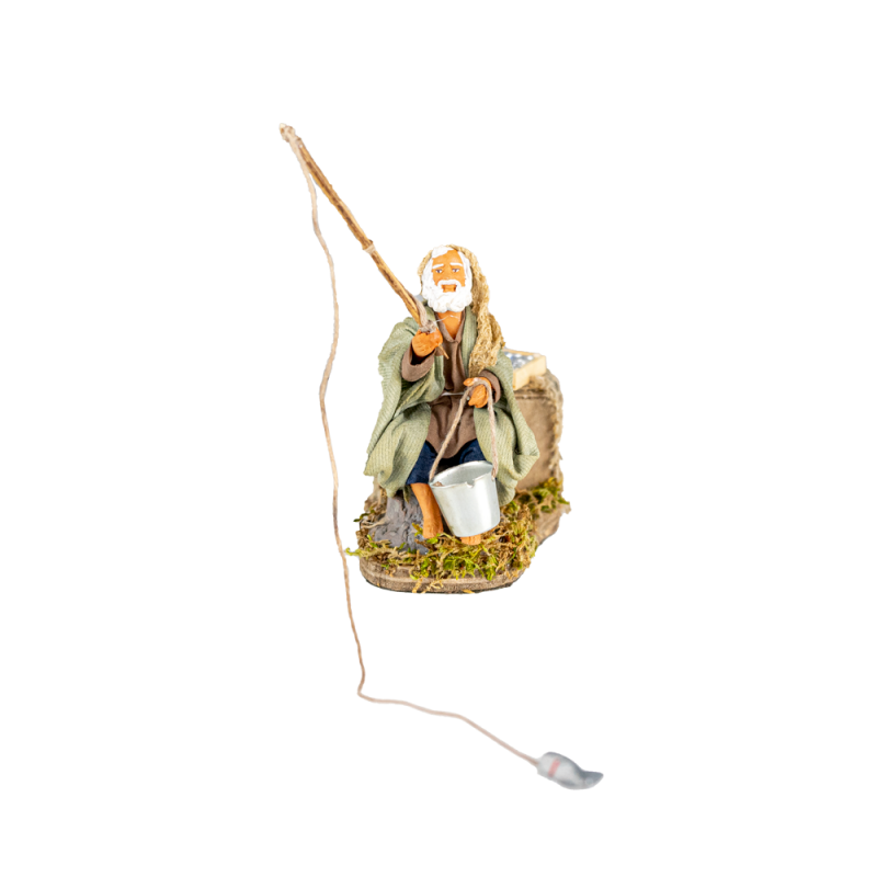 Pescatore seduto in movimento cm 10 (3,93 Inch) - Presepe Napoletano Terracotta Vestita