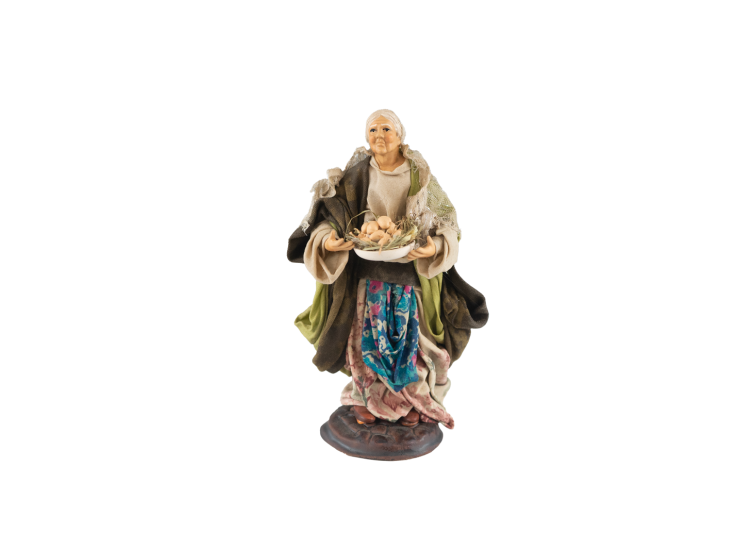 Old Woman with Eggs cm 18 (7.08 Inch) | Presepe Neapolitan Dressed Terracotta