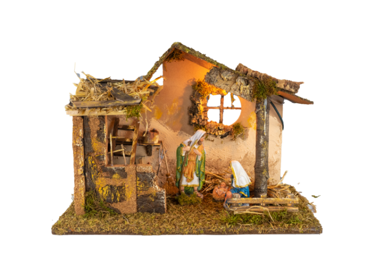 Hut for Presepe with Nativity 50x26x37 (19.68x10.23x14.56 Inch) with Lights