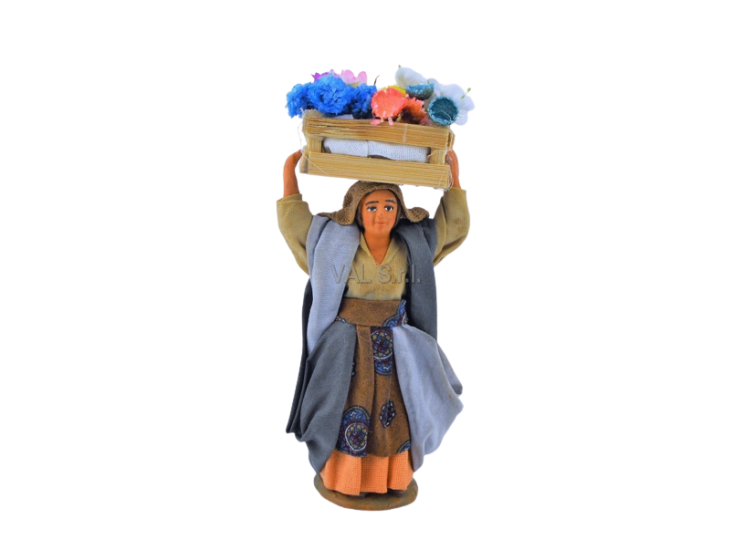 Woman with wooden boxes on the head in terracotta cm.10