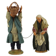 Couple of old people with basket in terracotta cm. 10