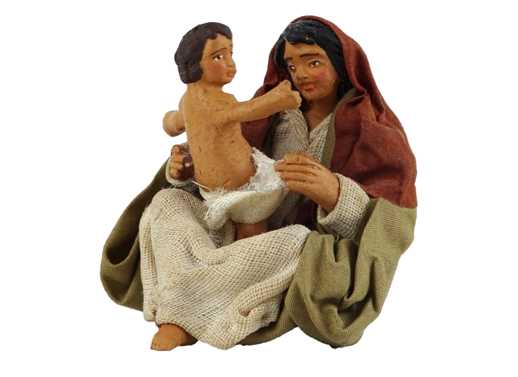 Woman sitting with child in terracotta 12 cm