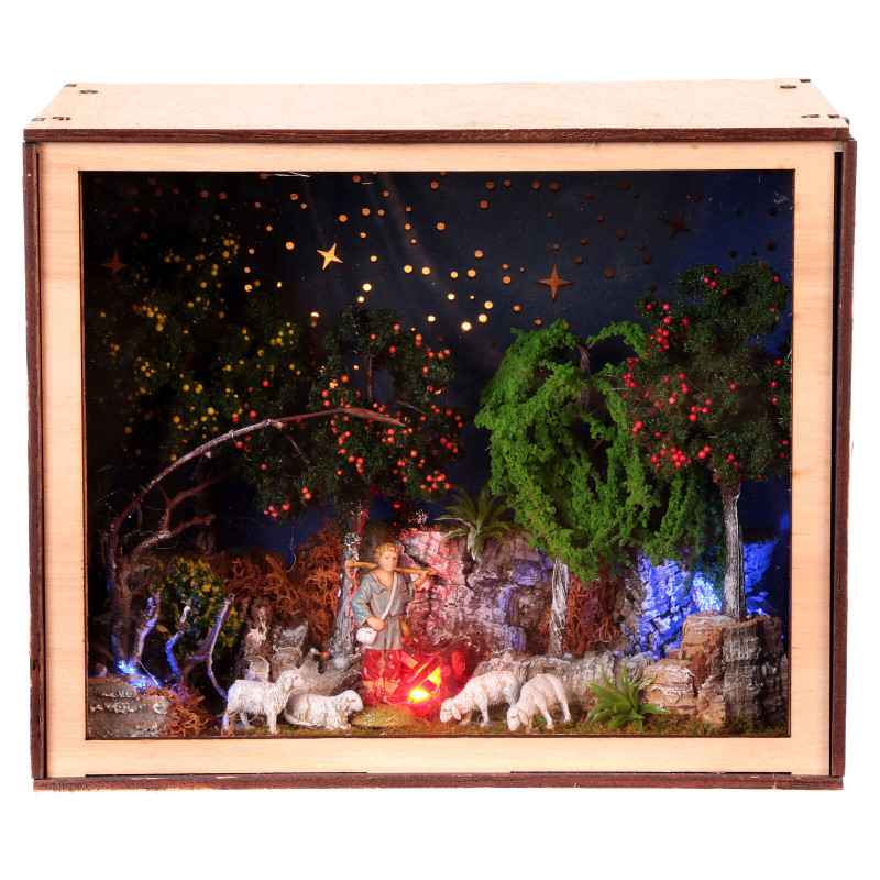 Nativity Box Illuminata | Pastore e Pecore nel bosco 20x25x20 (7,87x9,84x7,87 Inc)